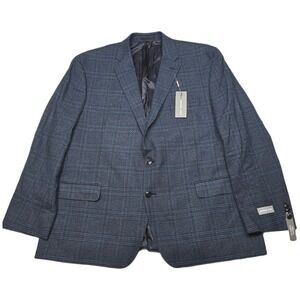 Michael Kors Kent Sport Coat Mens 50R Navy Blue‎ Plaid Classic Stretch $295 NEW